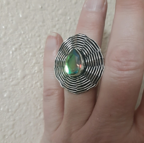 New Rainbow Mystic Topaz Silver Spiderweb Ring. - Picture 5 of 7